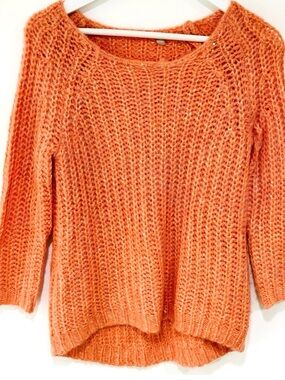Anthropologie Moth Orange Chunky Sparkly Knit Sweater - Women’s Size Small